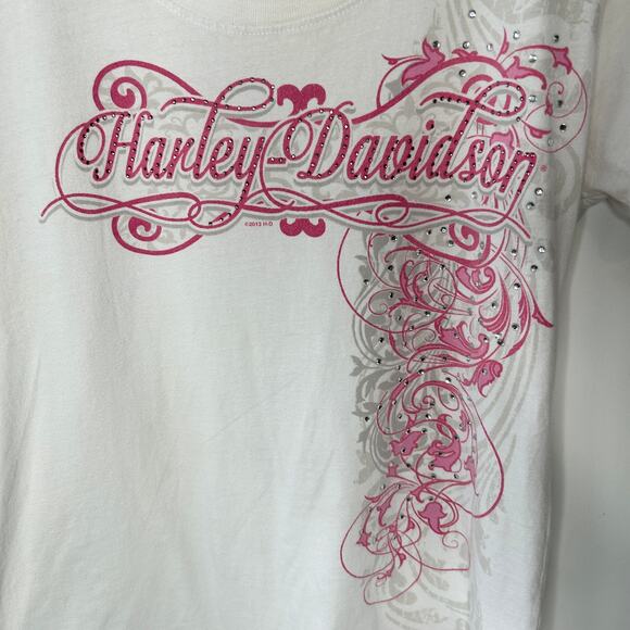 HARLEY DAVIDSON 2013 Graphic Tee Womens Size Medium Pink Rhinestone Winchester - Picture 4 of 9